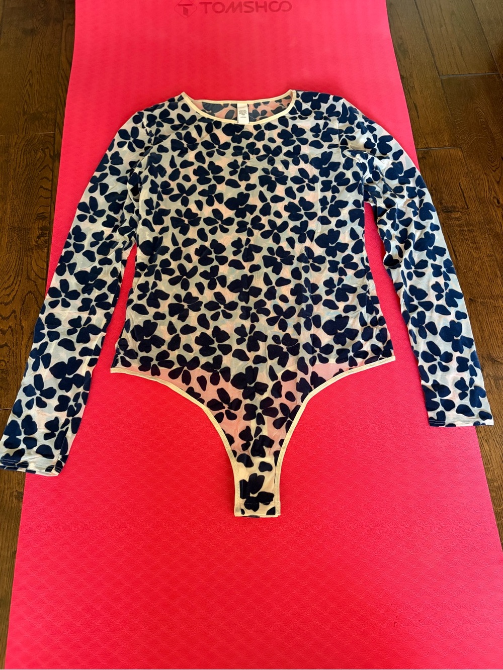 Victoria's Secret Cream One-Piece Bodysuit with Navy Floral Print